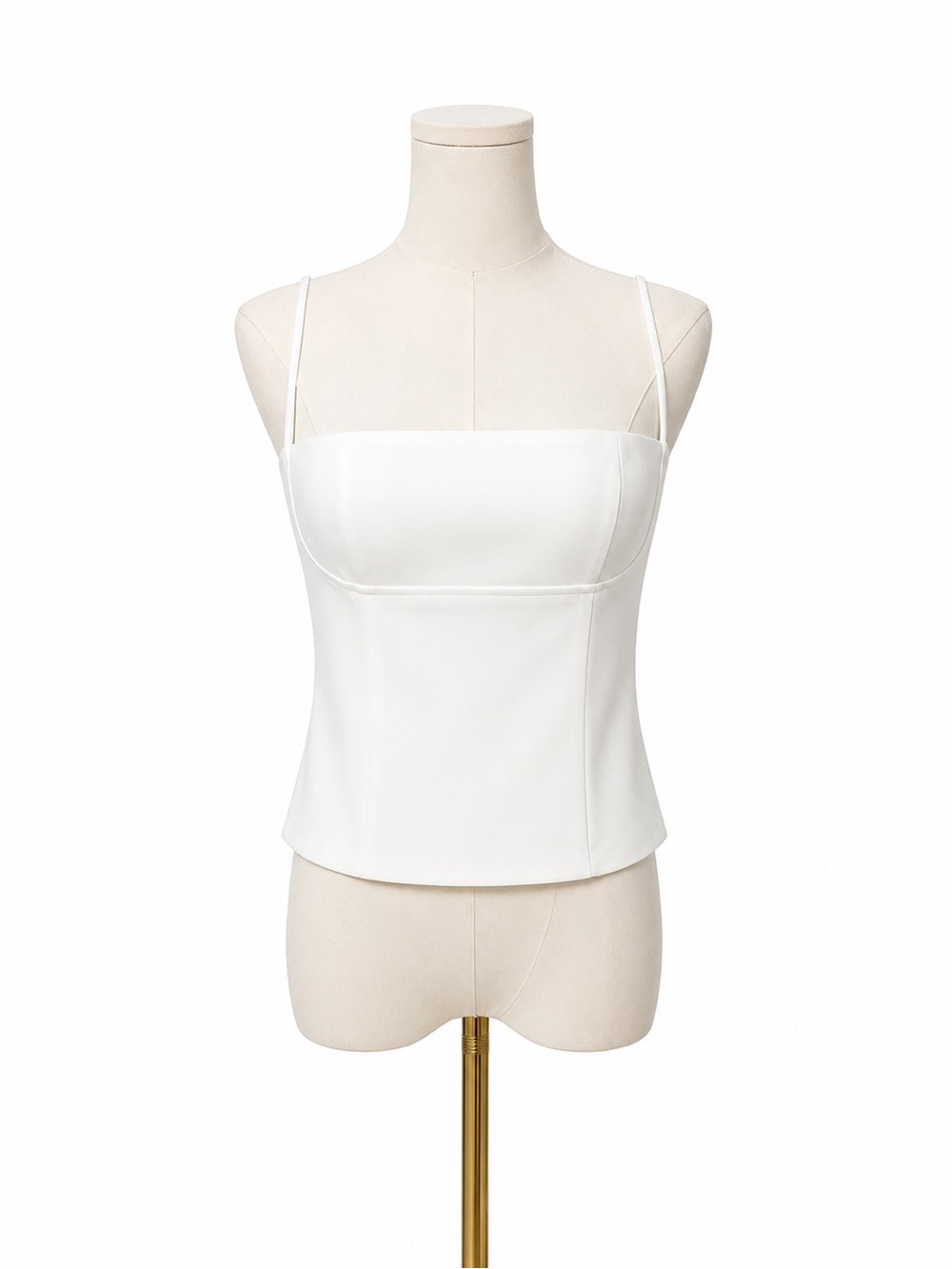 Satin Square-Neck White Camisole with Spaghetti Straps
